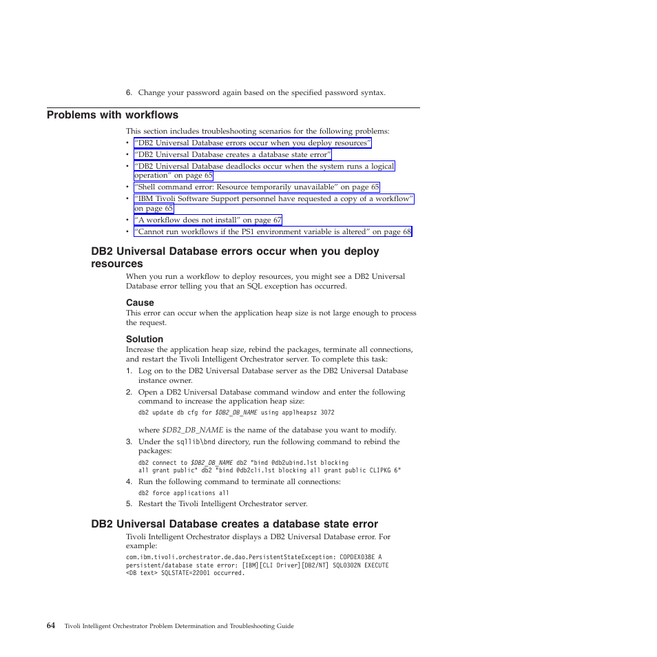 Problems with workflows, Cause, Solution | Problems, With, Workflows, Universal, Database, Errors, Occur | IBM 51 User Manual | Page 76 / 248