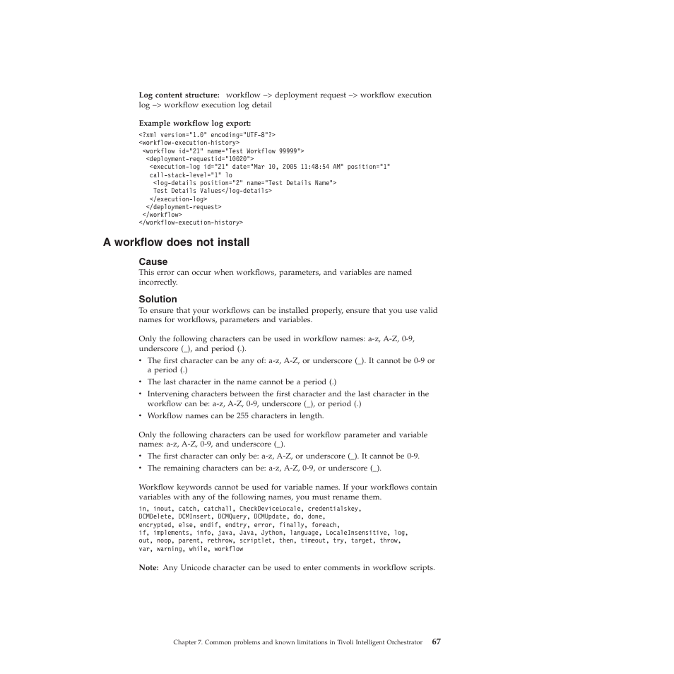 A workflow does not install, Cause, Solution | Workflow, Does, Install | IBM 51 User Manual | Page 79 / 248