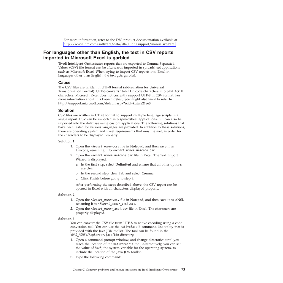 Cause, Solution, Languages | Other, Than, English, Text, Reports, Imported, Microsoft | IBM 51 User Manual | Page 85 / 248