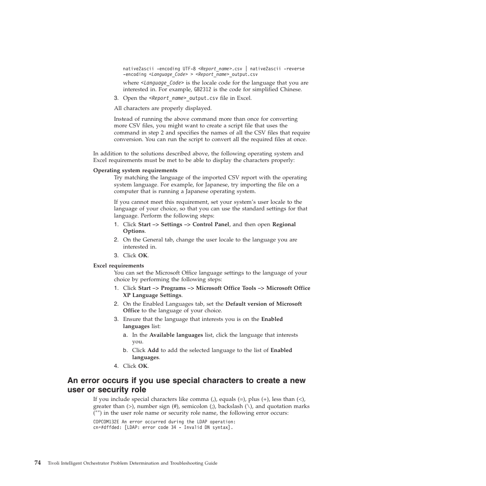 Error, Occurs, Special | Characters, Create, User, Security, Role | IBM 51 User Manual | Page 86 / 248