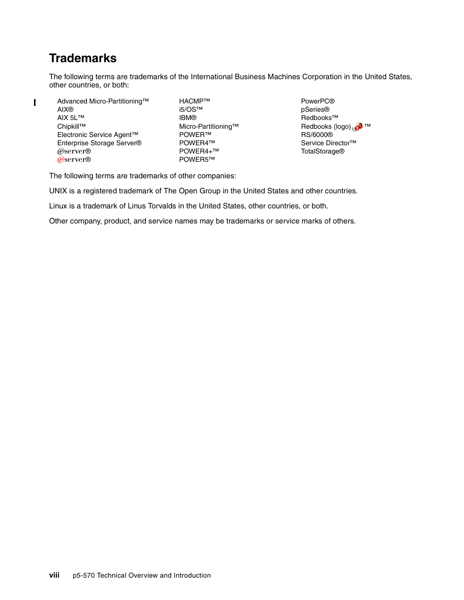 Trademarks | IBM P5 570 User Manual | Page 10 / 82