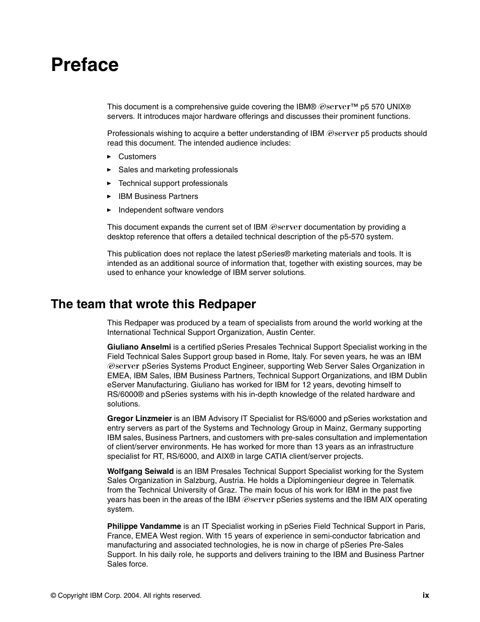Preface, The team that wrote this redpaper | IBM P5 570 User Manual | Page 11 / 82