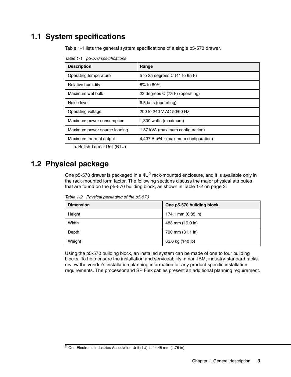 1 system specifications, 2 physical package, 1 system specifications 1.2 physical package | IBM P5 570 User Manual | Page 15 / 82