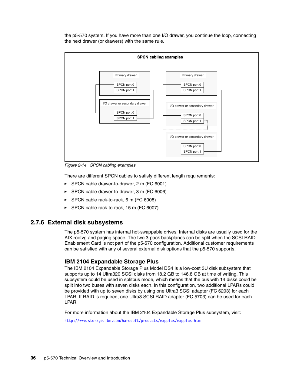 6 external disk subsystems, Ibm 2104 expandable storage plus | IBM P5 570 User Manual | Page 48 / 82