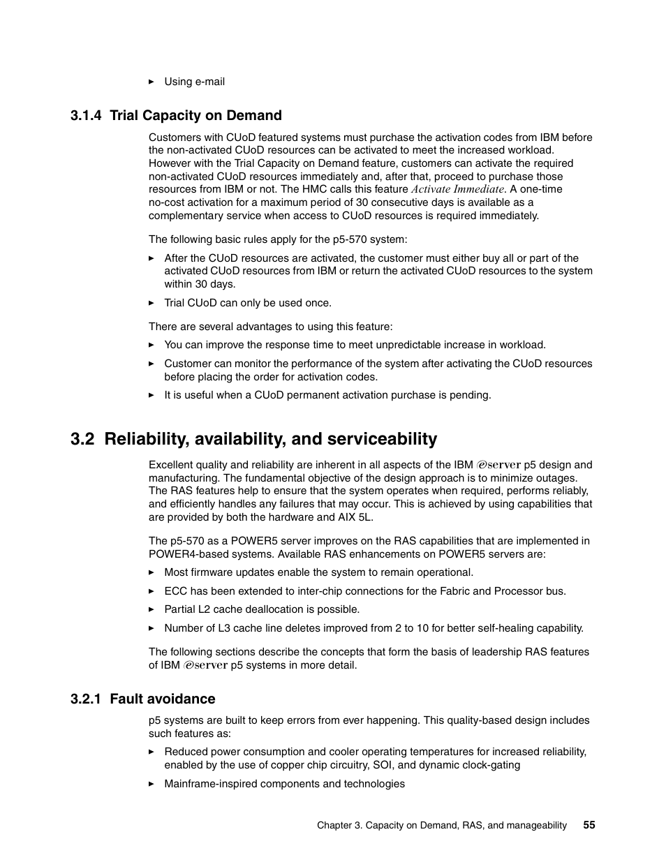 4 trial capacity on demand, 2 reliability, availability, and serviceability, 1 fault avoidance | IBM P5 570 User Manual | Page 67 / 82