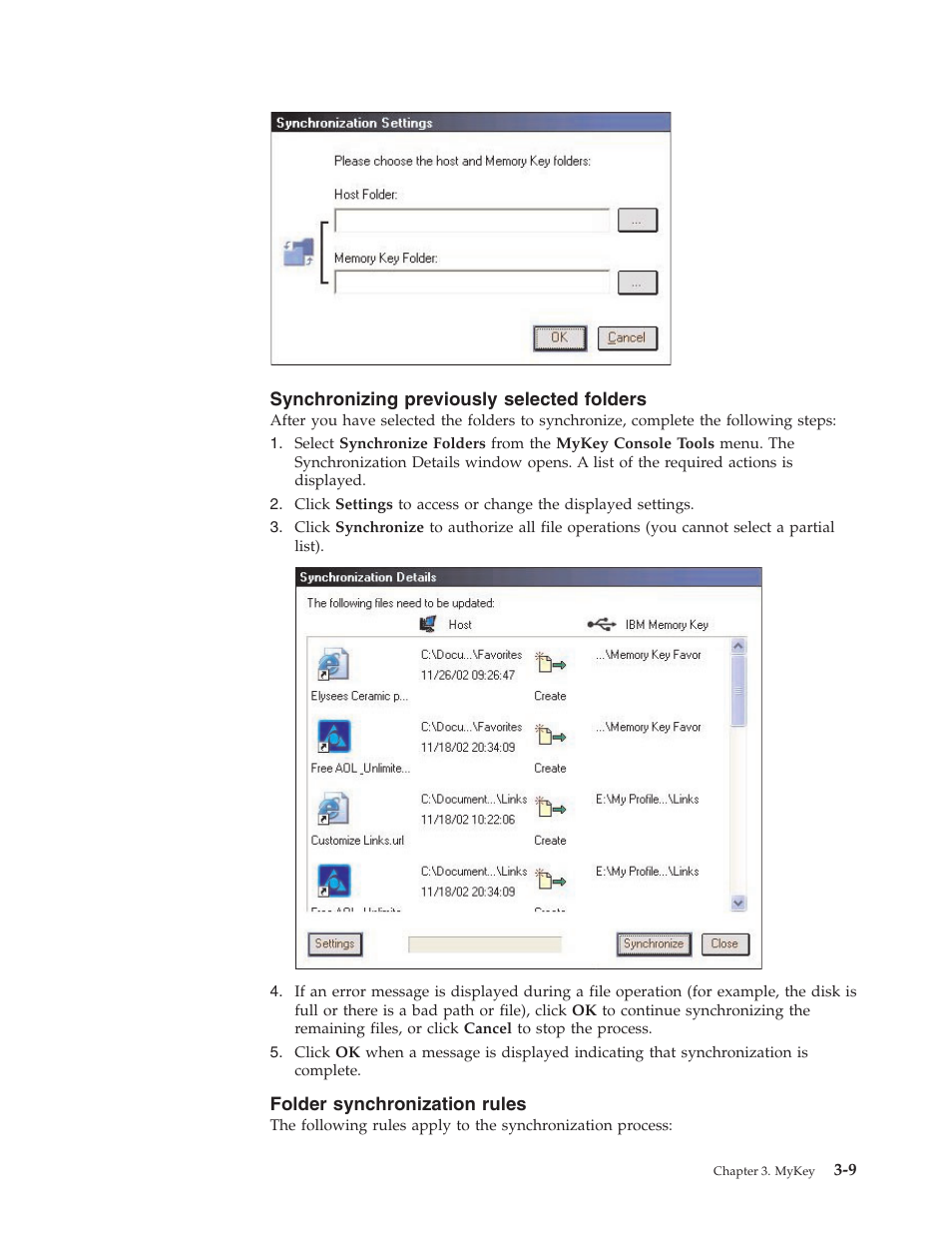 Synchronizing previously selected folders, Folder synchronization rules | IBM 2 User Manual | Page 21 / 72