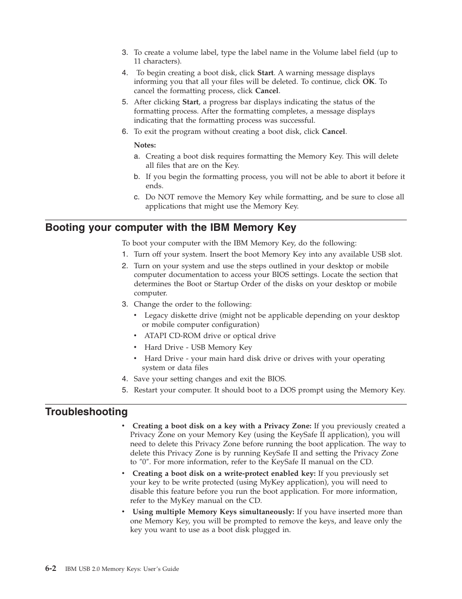 Booting your computer with the ibm memory key, Troubleshooting, Booting | Your, Computer, With, Memory | IBM 2 User Manual | Page 40 / 72