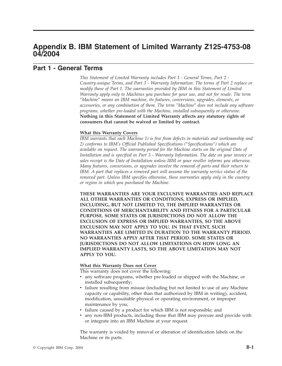 Part 1 - general terms, Appendix, Statement | Limited, Warranty, Z125-4753-08, Part, General, Terms | IBM 2 User Manual | Page 45 / 72