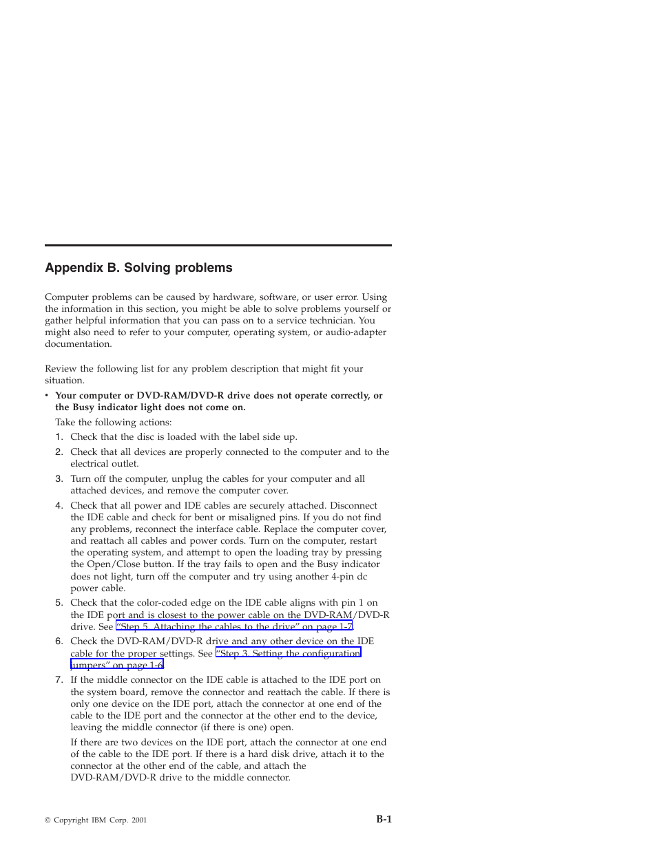 Appendix b. solving problems | IBM 22P6960 User Manual | Page 27 / 56