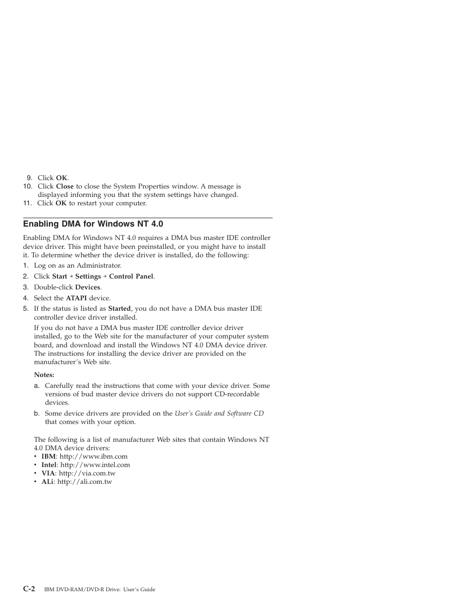 Enabling dma for windows nt 4.0 | IBM 22P6960 User Manual | Page 34 / 56