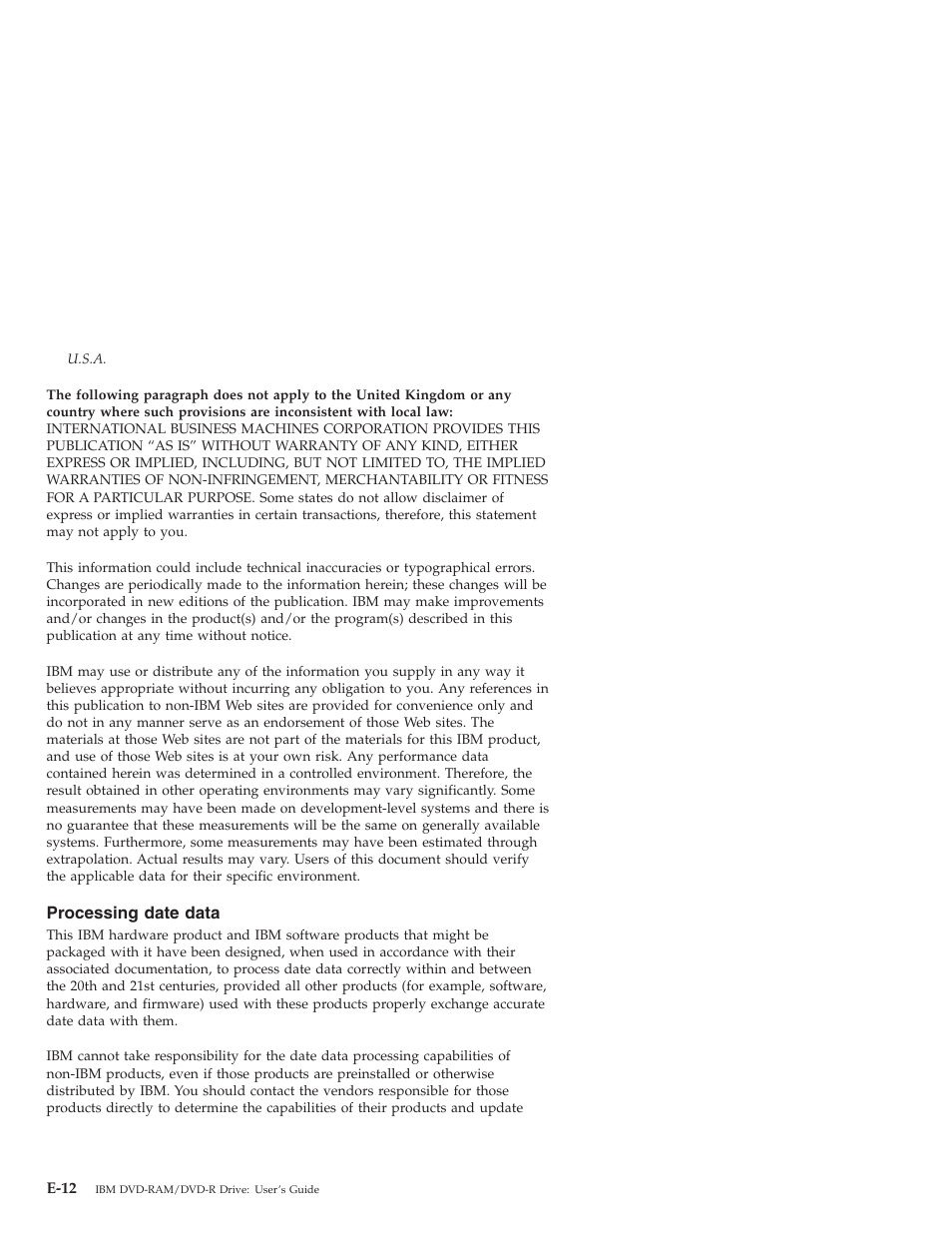 Processing date data, E-12 | IBM 22P6960 User Manual | Page 48 / 56