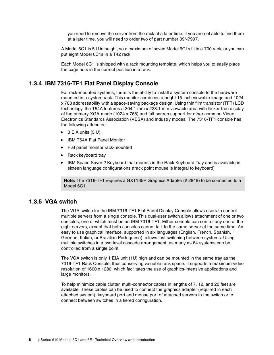 4 ibm 7316-tf1 flat panel display console, 5 vga switch | IBM 610 User Manual | Page 14 / 40