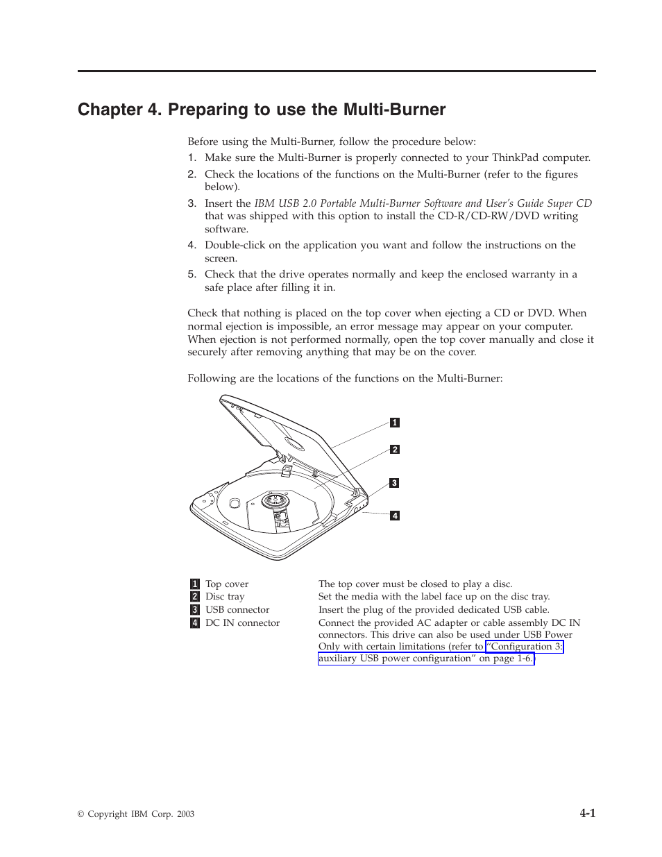 Chapter 4. preparing to use the multi-burner, Chapter, Preparing | Multi-burner | IBM 22P9176 User Manual | Page 27 / 76