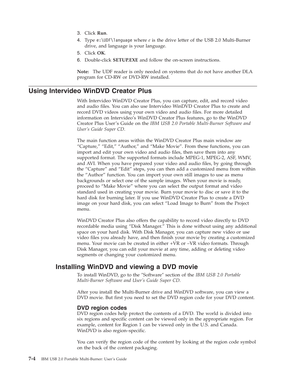 Using intervideo windvd creator plus, Installing windvd and viewing a dvd movie, Dvd region codes | Using, Intervideo, Windvd, Creator, Plus, Installing, Viewing | IBM 22P9176 User Manual | Page 42 / 76