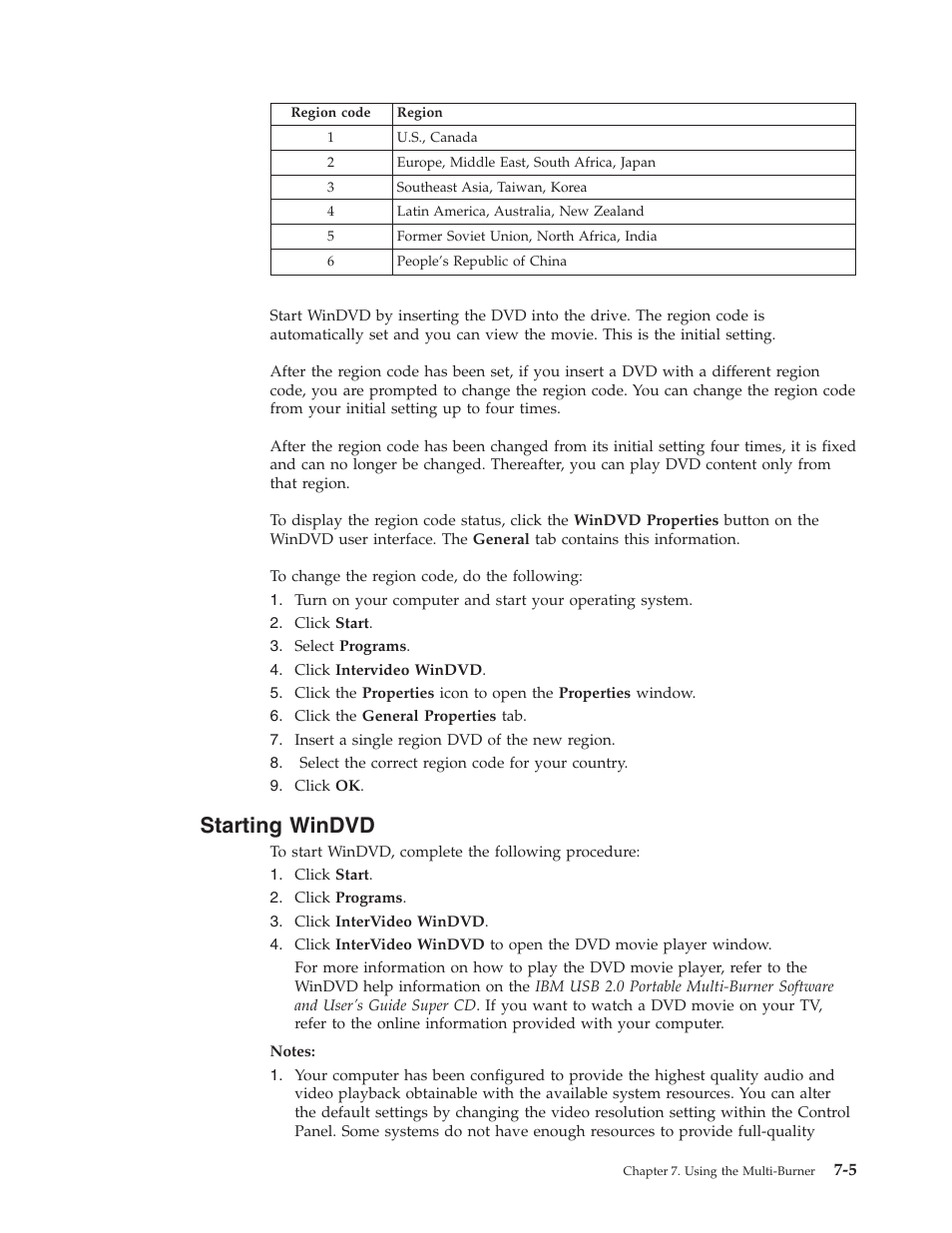 Starting windvd, Starting, Windvd | IBM 22P9176 User Manual | Page 43 / 76