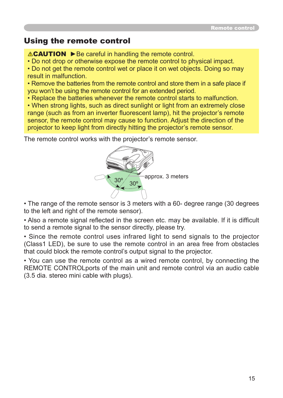 Using the remote control | IBM CP-X445 User Manual | Page 15 / 56