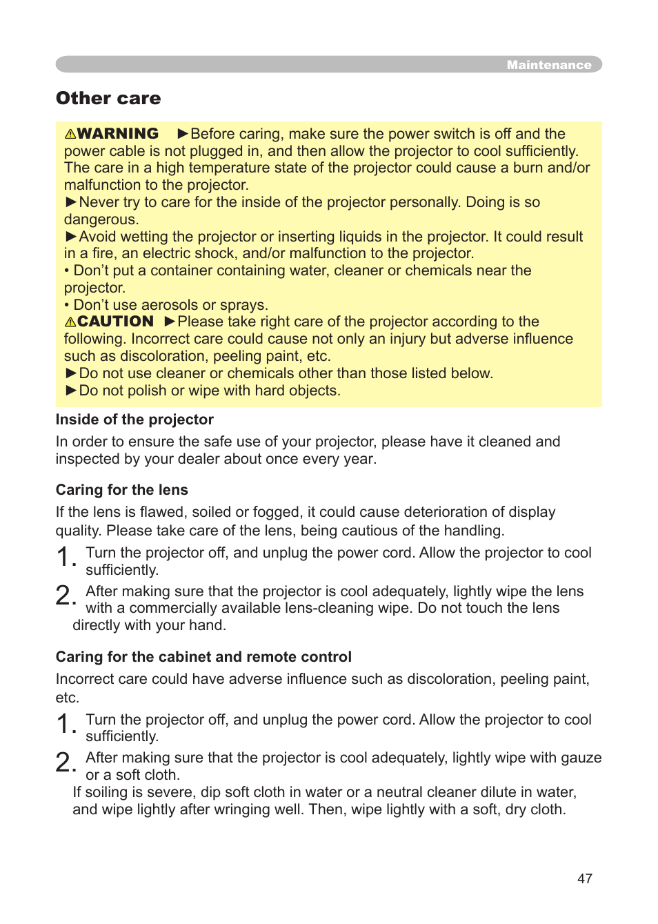 Other care | IBM CP-X445 User Manual | Page 47 / 56