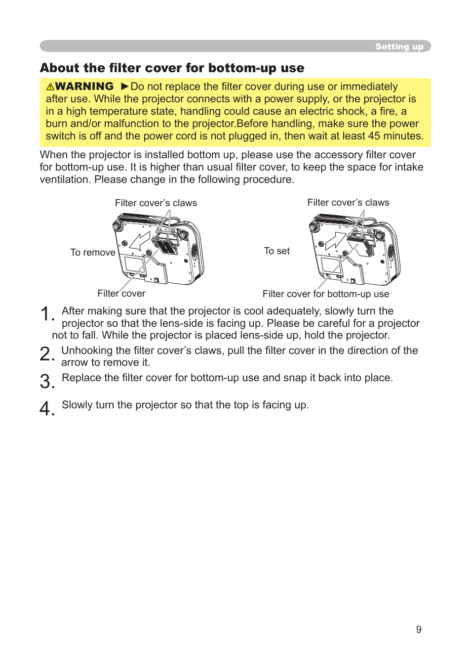 About the ﬁlter cover for bottom-up use | IBM CP-X445 User Manual | Page 9 / 56