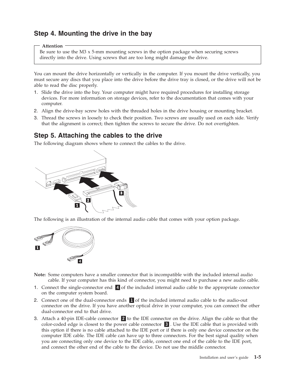 Step 4. mounting the drive in the bay, Step 5. attaching the cables to the drive | IBM 22P6972 User Manual | Page 15 / 46