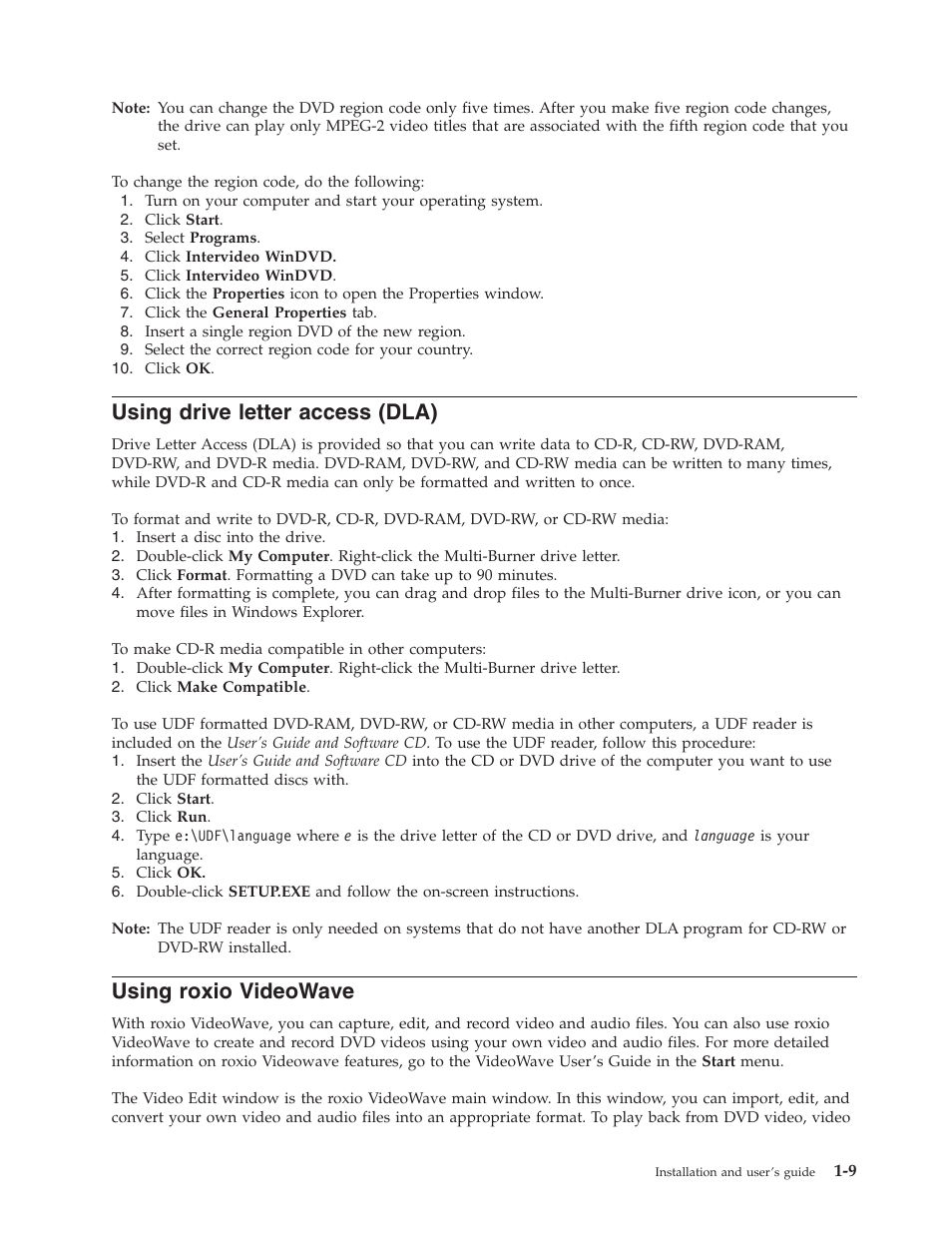 Using drive letter access (dla), Using roxio videowave | IBM 22P6972 User Manual | Page 19 / 46