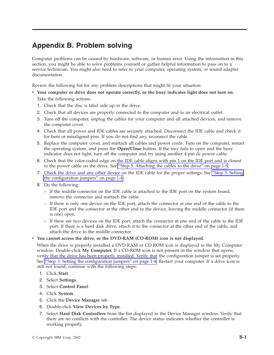 Appendix b. problem solving | IBM 22P6972 User Manual | Page 25 / 46