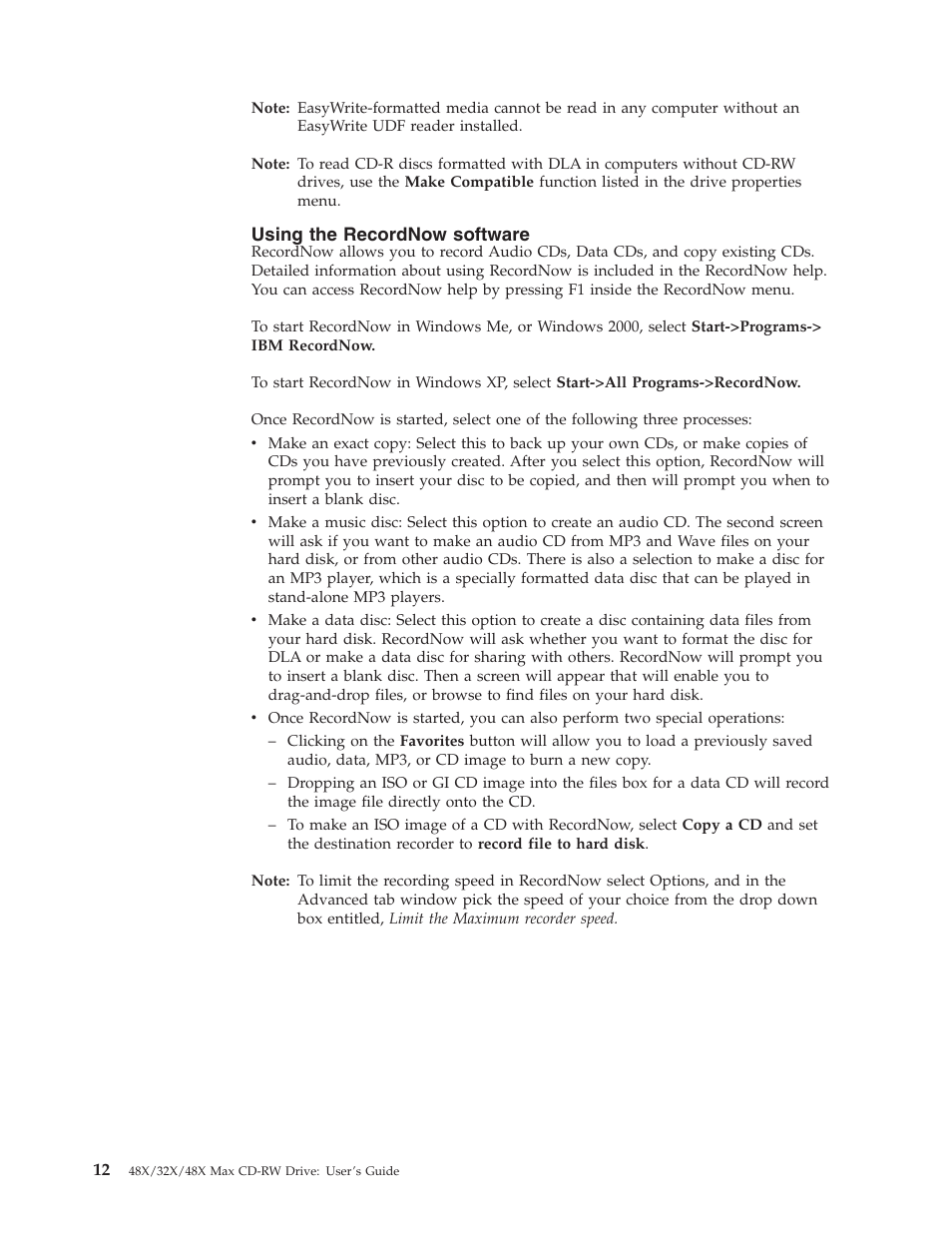 Using the recordnow software | IBM 48X User Manual | Page 22 / 60
