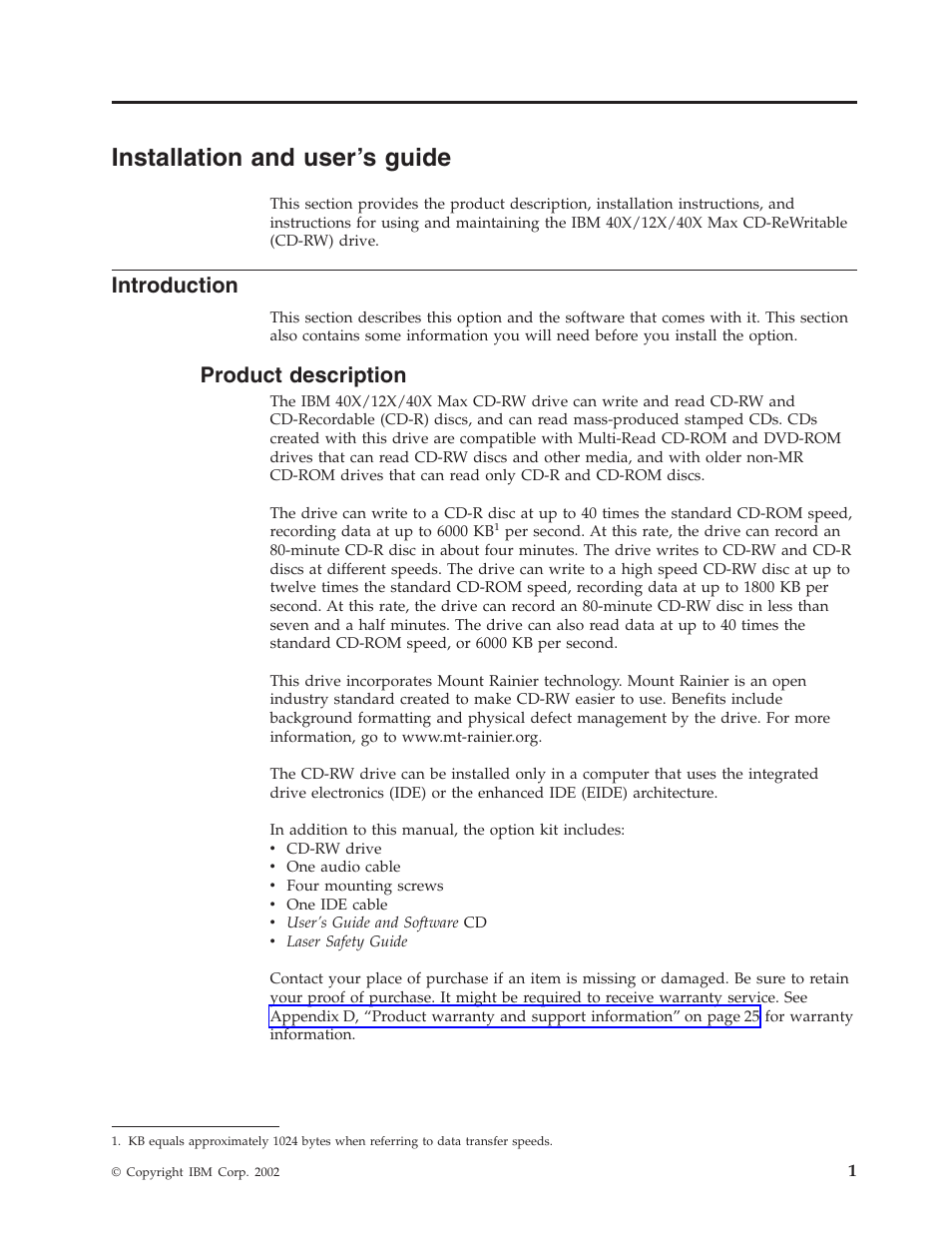 Installation and user’s guide, Introduction, Product description | IBM 22P6979 User Manual | Page 11 / 52