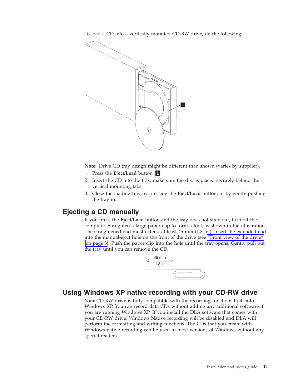 Ejecting a cd manually | IBM 22P6979 User Manual | Page 21 / 52