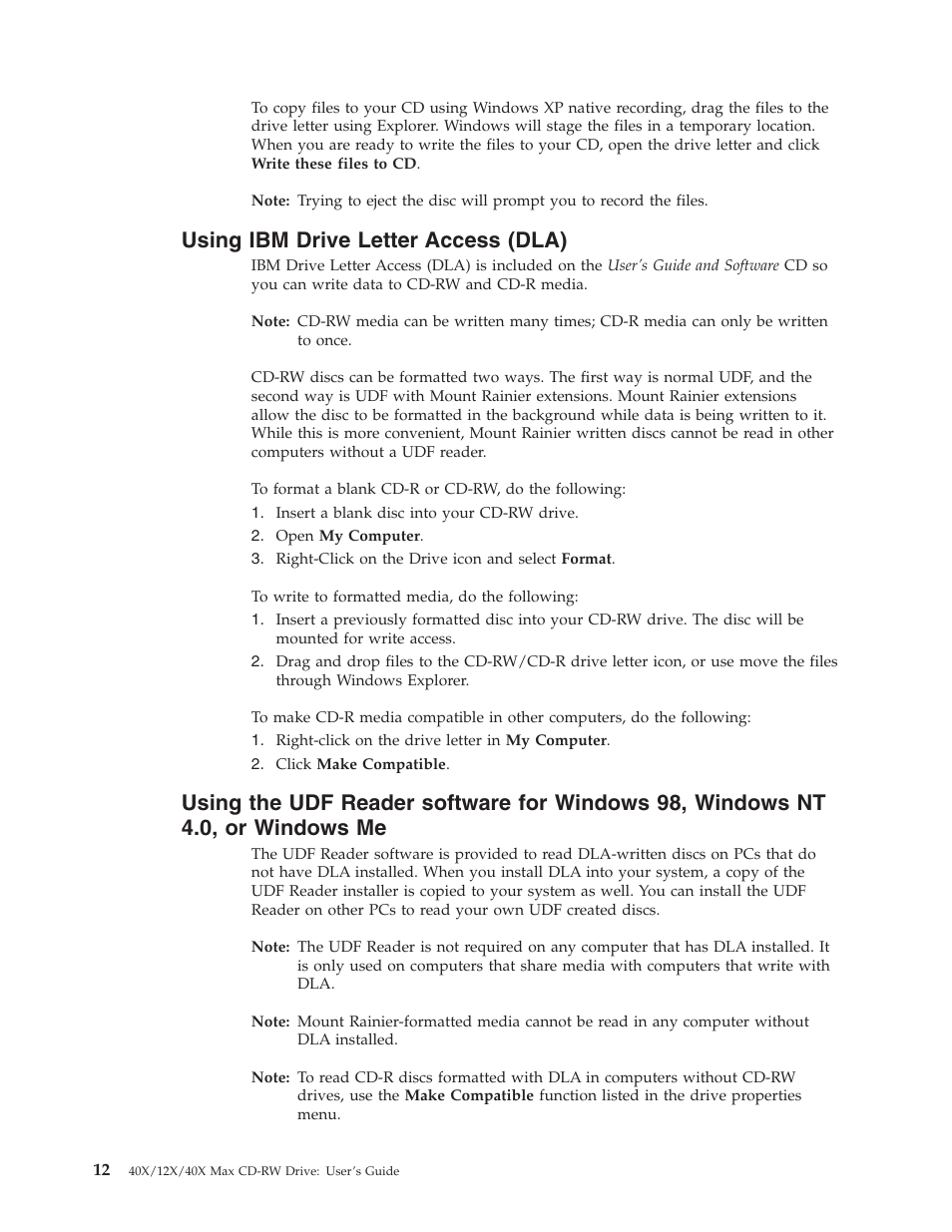Using ibm drive letter access (dla) | IBM 22P6979 User Manual | Page 22 / 52