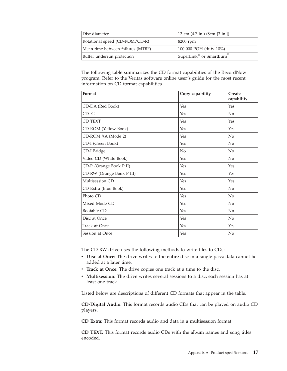 Appendix a. product specifications | IBM 22P6979 User Manual | Page 27 / 52