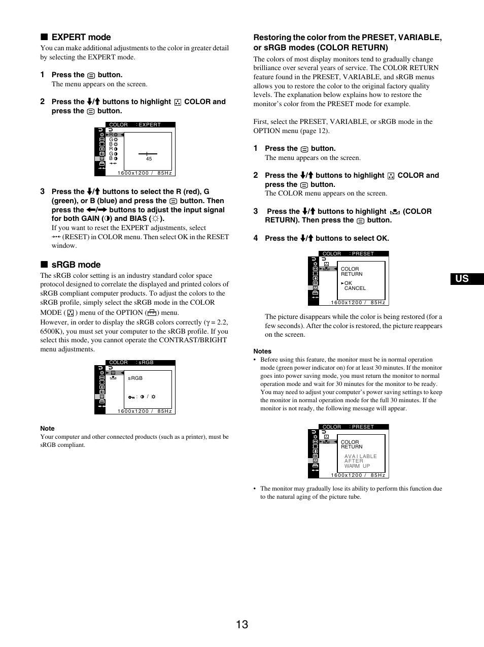 Xx expert mode, Xx srgb mode | IBM P275 User Manual | Page 15 / 23