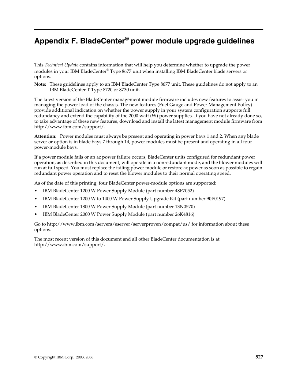 Appendix f. bladecenter, Power module upgrade guidelines | IBM SCOD-3ZVQ5W User Manual | Page 535 / 548