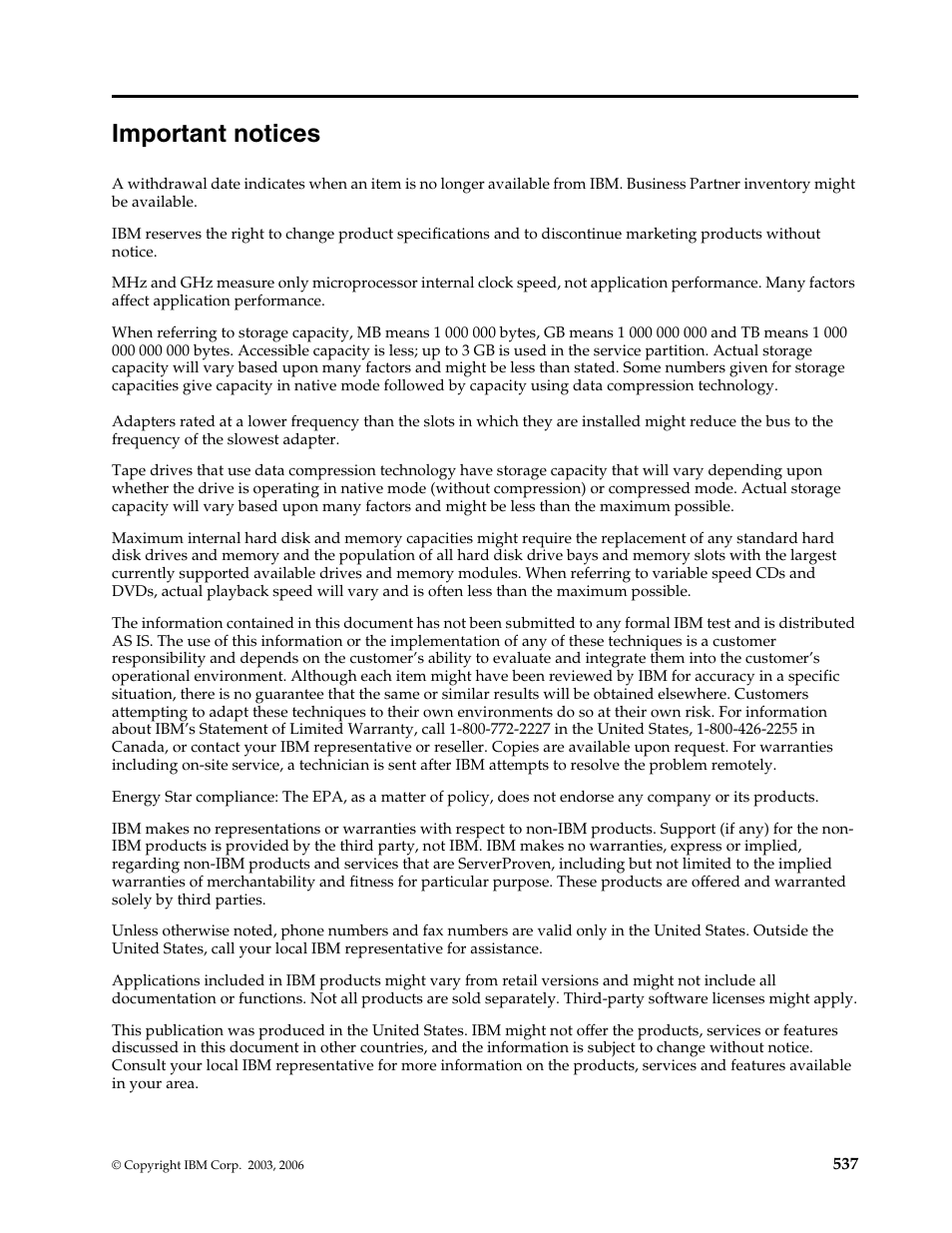 Important notices | IBM SCOD-3ZVQ5W User Manual | Page 545 / 548