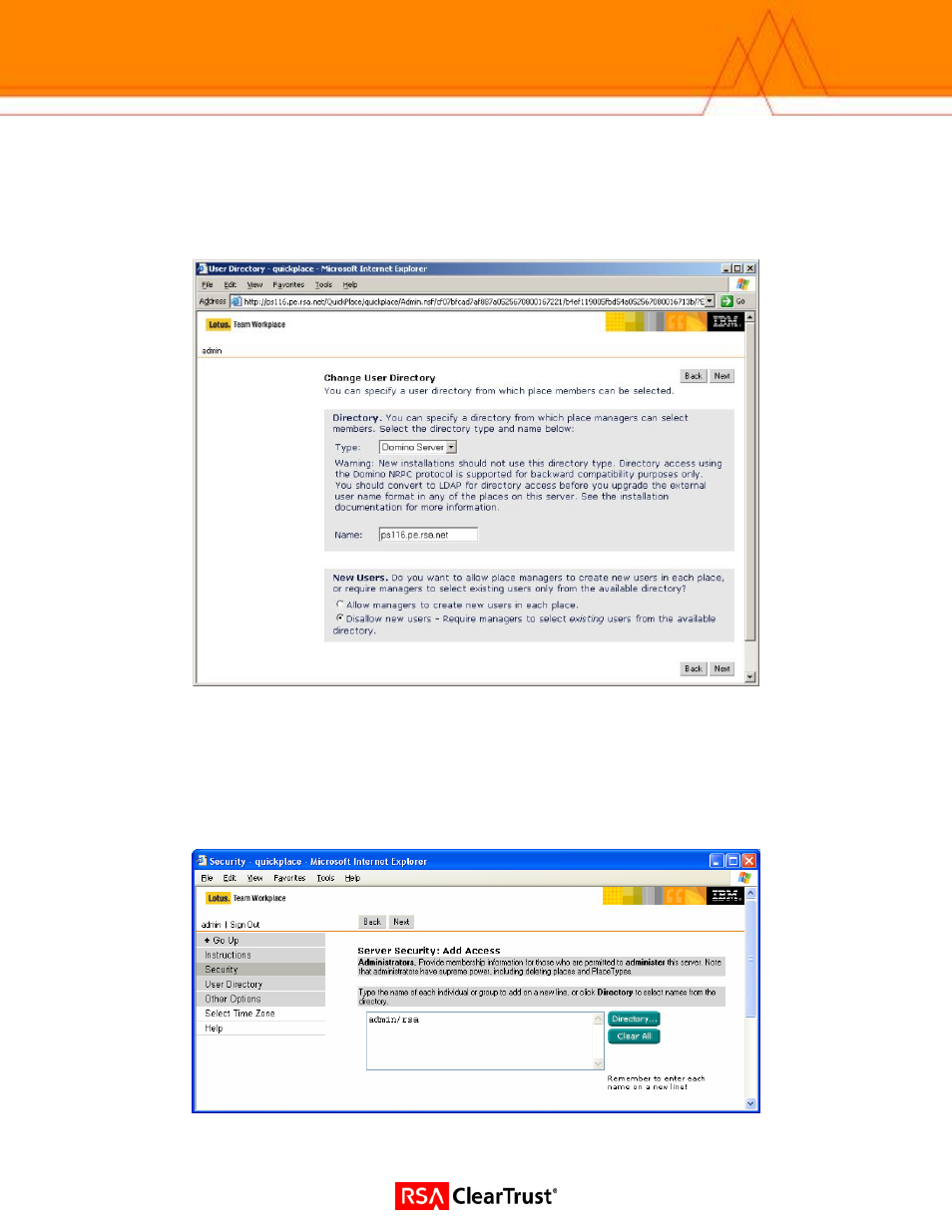 Point team workplace at domino user store | IBM LOTUS TEAM WORKPLACE 6.5.1 User Manual | Page 12 / 17