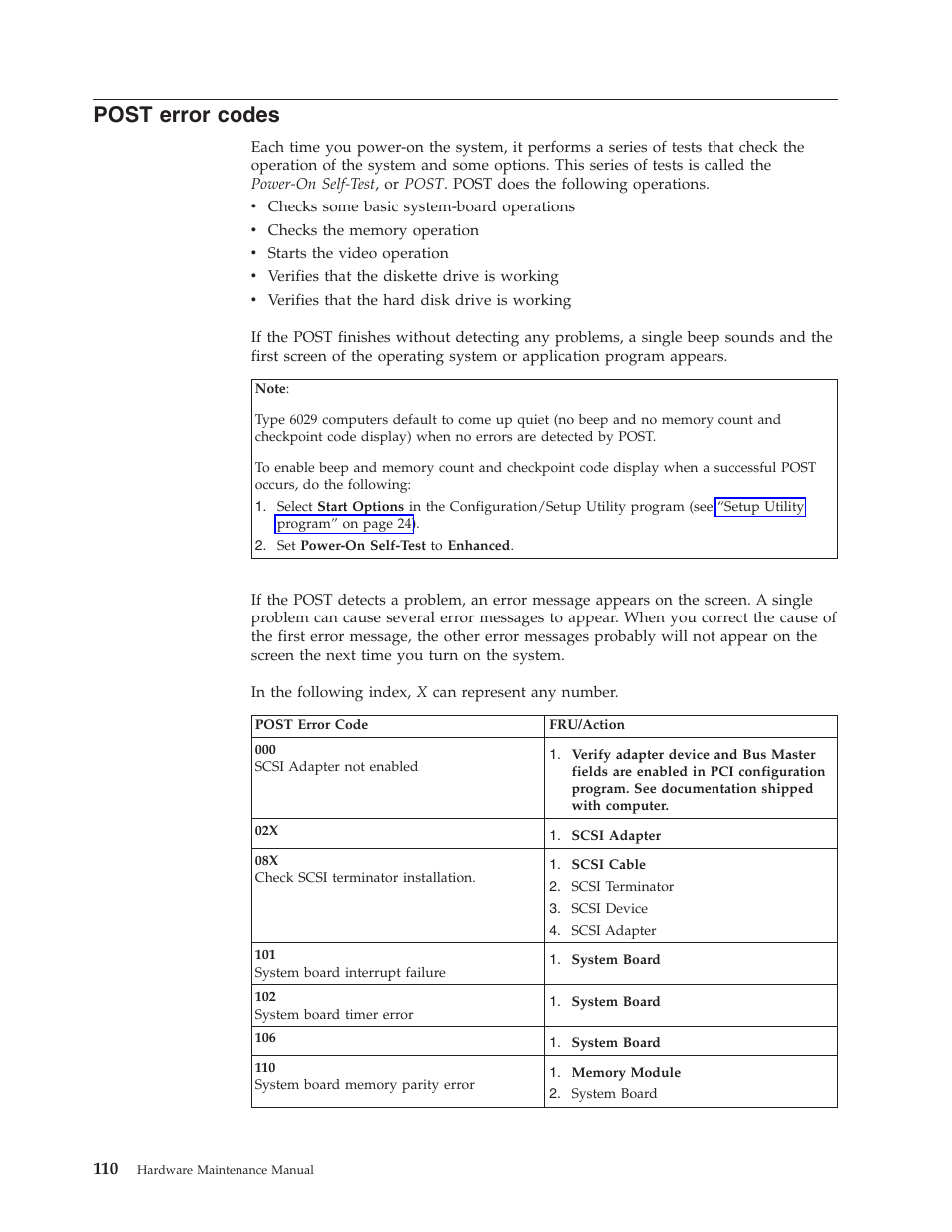 Post error codes, Post, Error | Codes | IBM 8306 User Manual | Page 116 / 314