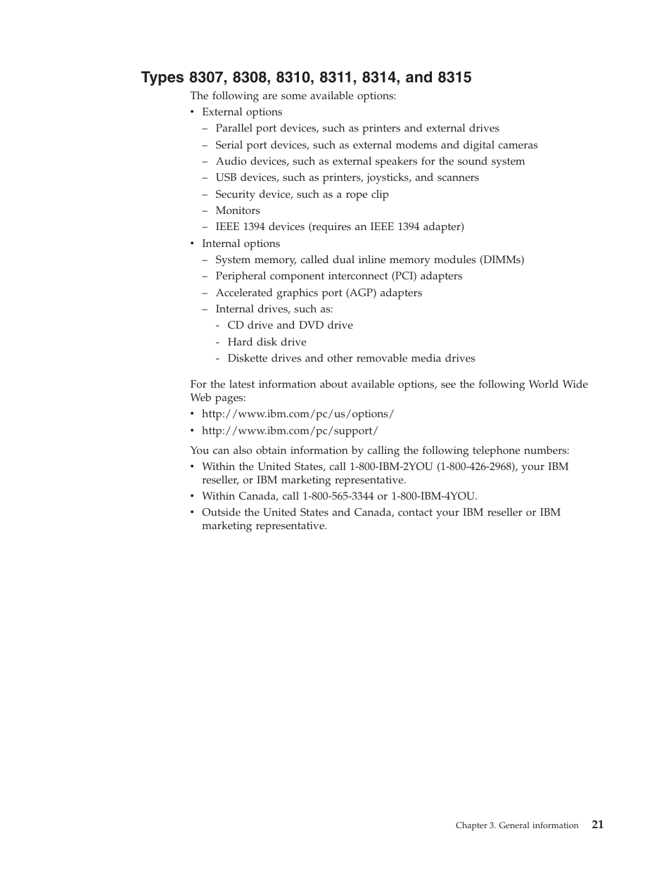 Types 8307, 8308, 8310, 8311, 8314, and 8315, Types | IBM 8306 User Manual | Page 27 / 314