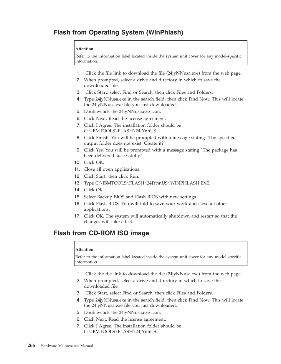 Flash from operating system (winphlash), Flash from cd-rom iso image, Flash | From, Operating, System, Winphlash), Cd-rom, Image | IBM 8306 User Manual | Page 272 / 314