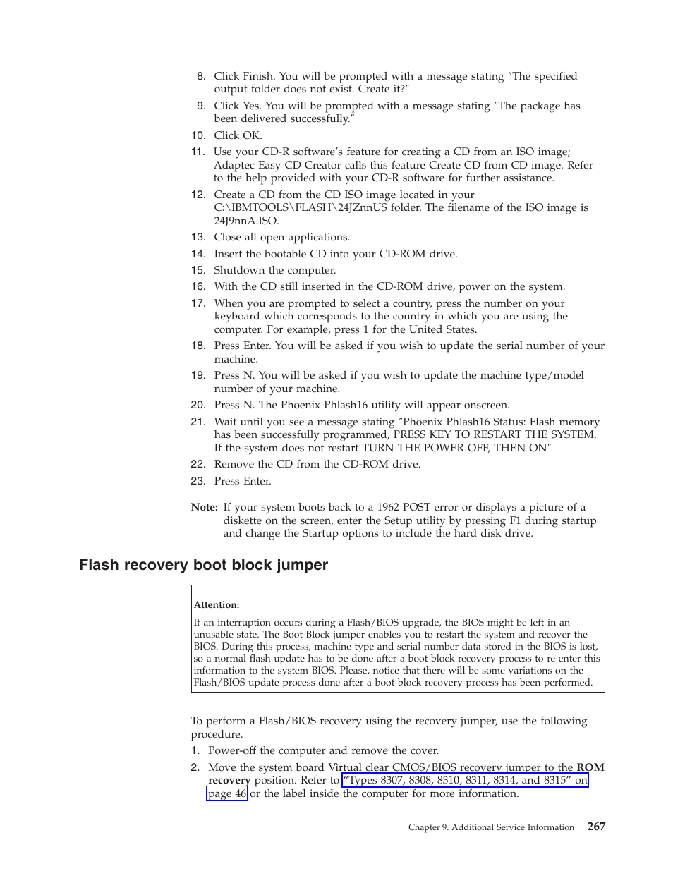 Flash recovery boot block jumper, Flash, Recovery | Boot, Block, Jumper | IBM 8306 User Manual | Page 273 / 314