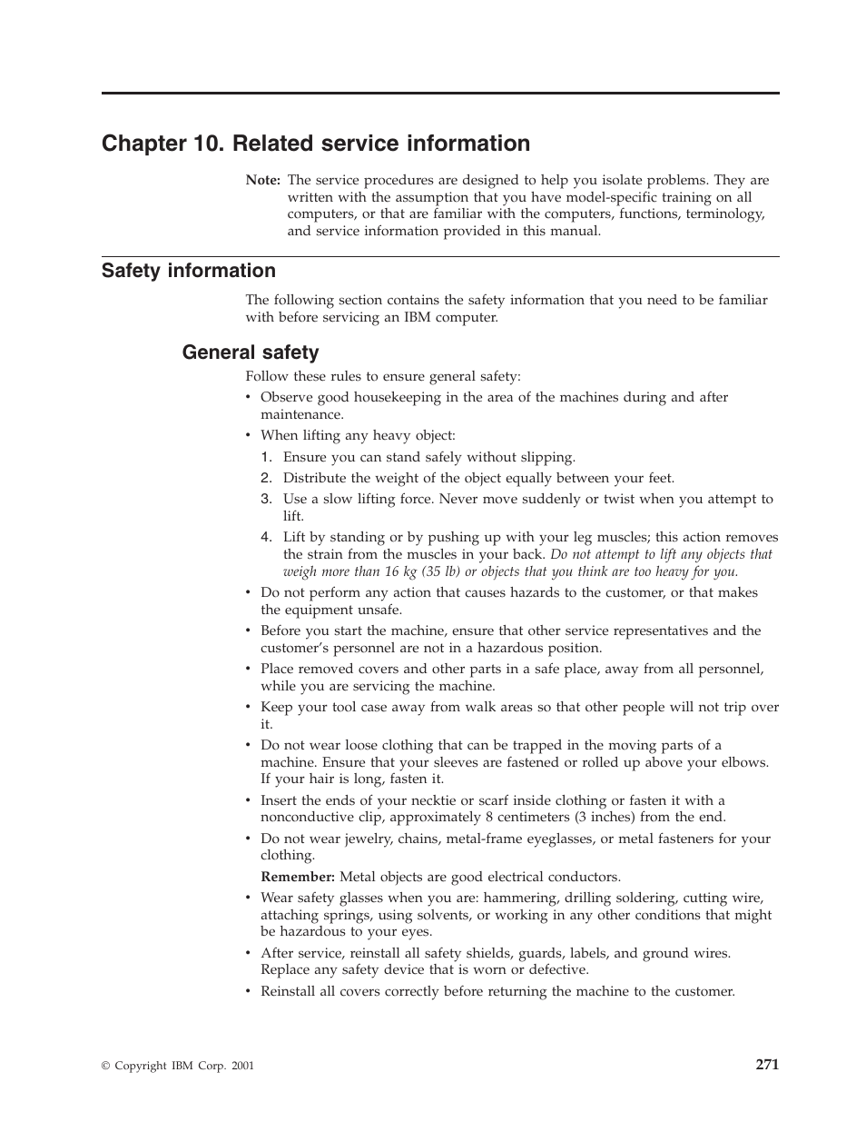 Chapter 10. related service information, Safety information, General safety | Chapter, Related, Service, Information, Safety, General | IBM 8306 User Manual | Page 277 / 314