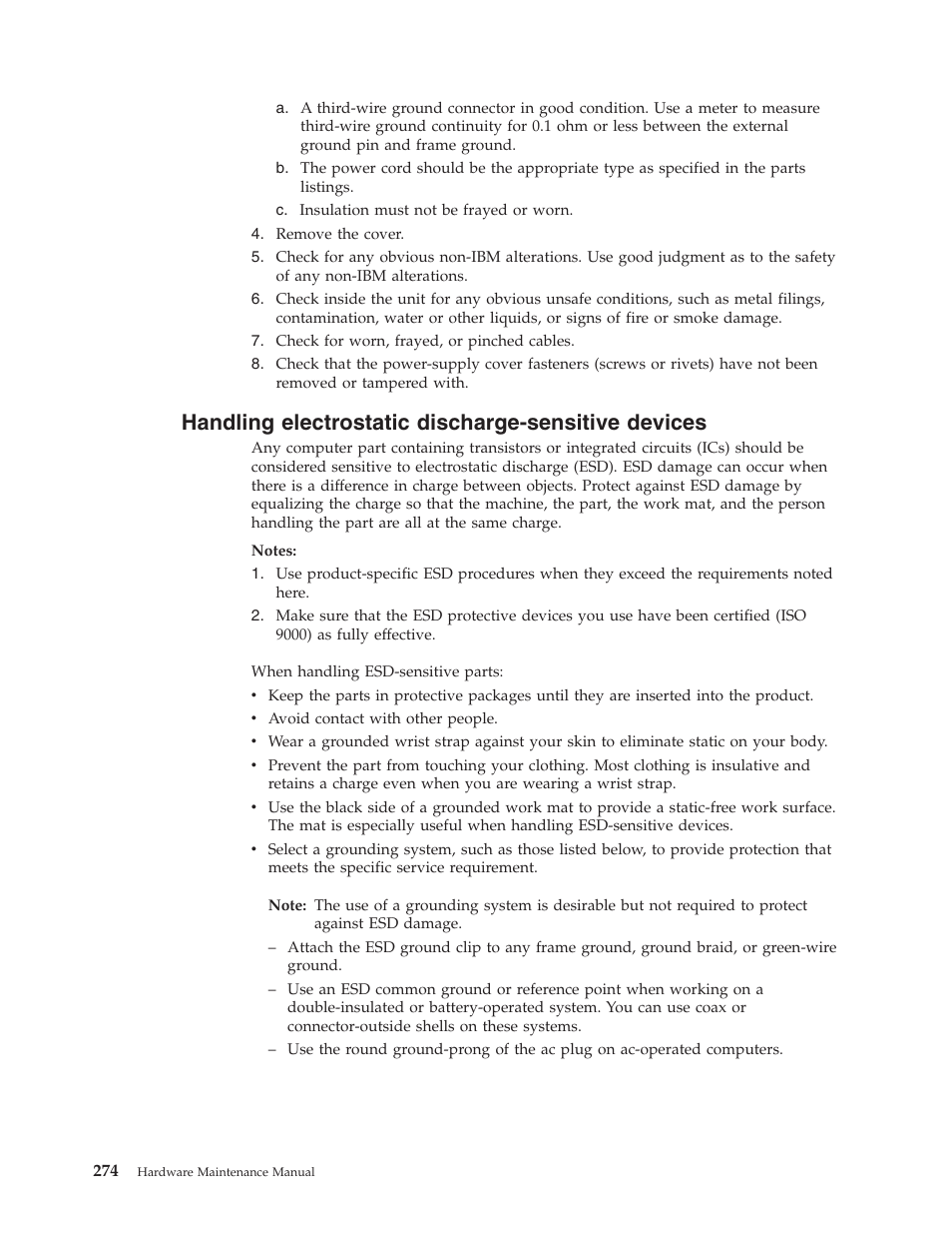 Handling electrostatic discharge-sensitive devices, Handling, Electrostatic | Discharge-sensitive, Devices | IBM 8306 User Manual | Page 280 / 314