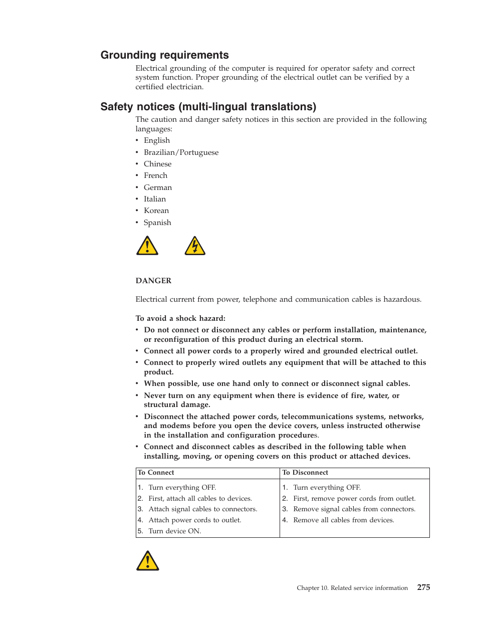 Grounding requirements, Safety notices (multi-lingual translations), Grounding | Requirements, Safety, Notices, Multi-lingual, Translations) | IBM 8306 User Manual | Page 281 / 314