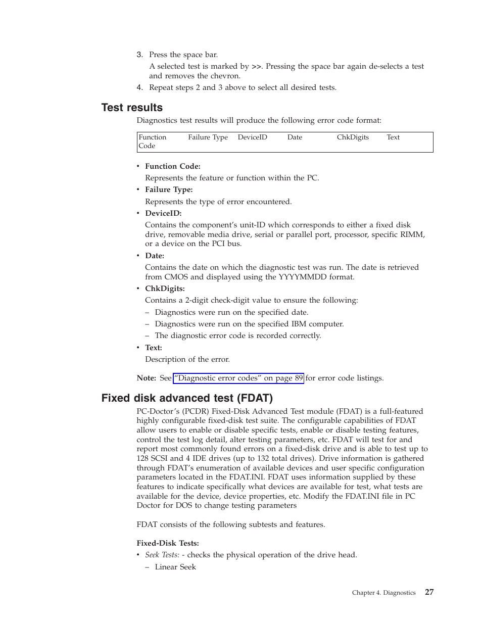Test results, Fixed disk advanced test (fdat), Test | Results, Fixed, Disk, Advanced, Fdat) | IBM 8306 User Manual | Page 33 / 314