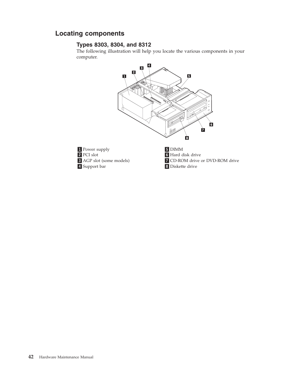 Locating components, Types 8303, 8304, and 8312, Locating | Components, Types | IBM 8306 User Manual | Page 48 / 314