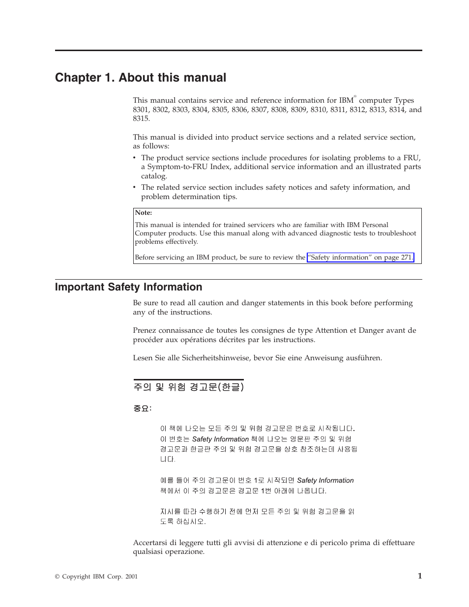Chapter 1. about this manual, Important safety information, Chapter | About, This, Manual, Important, Safety, Information | IBM 8306 User Manual | Page 7 / 314