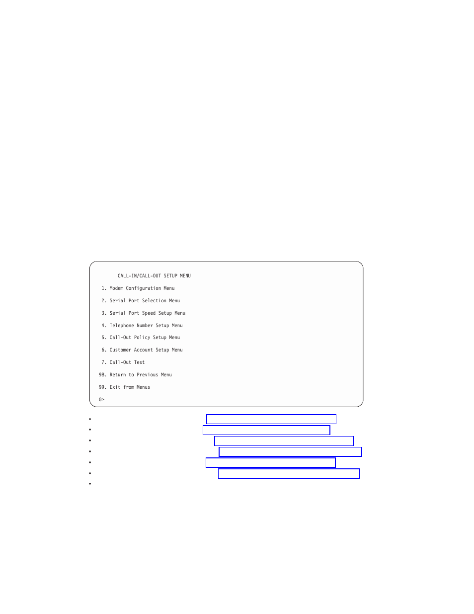 Call-in/call-out setup menu | IBM 6C4 User Manual | Page 70 / 233