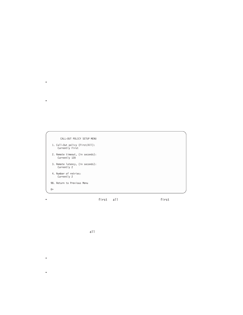 Call-out policy setup menu | IBM 6C4 User Manual | Page 74 / 233