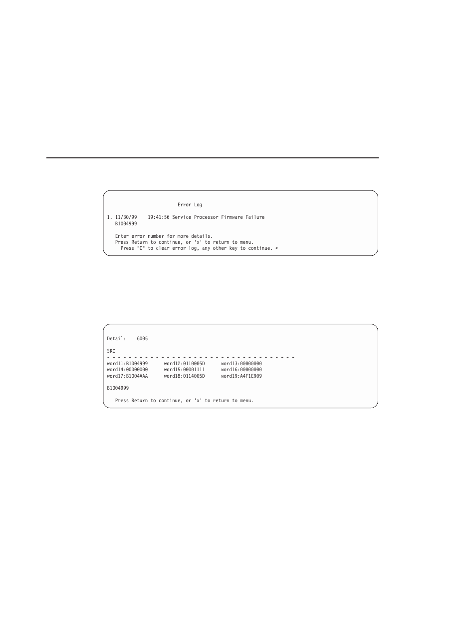 Service processor error logs | IBM 6C4 User Manual | Page 87 / 233