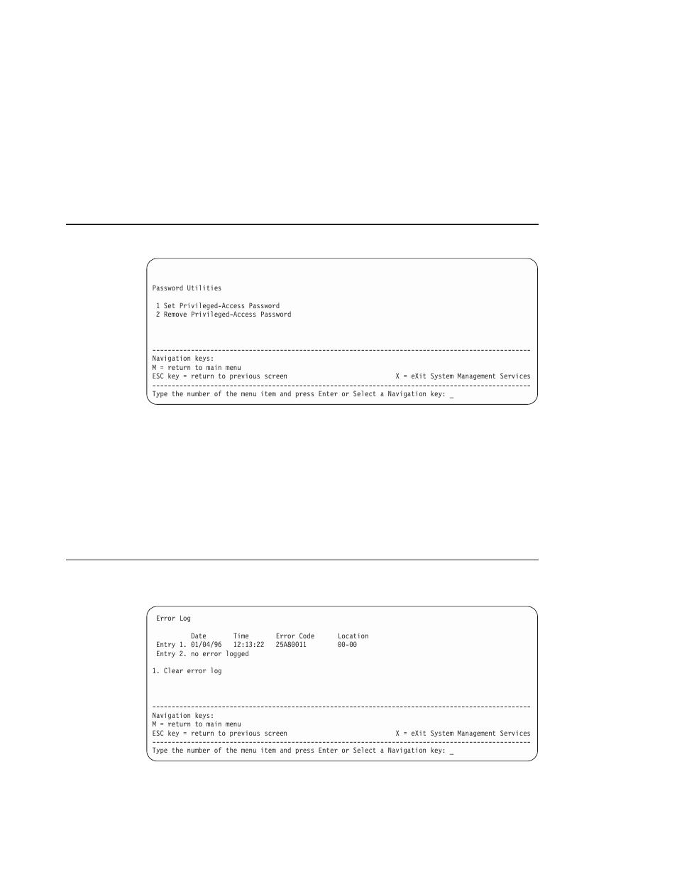 Change password options, Set privileged-access password, View error log | IBM 6C4 User Manual | Page 95 / 233