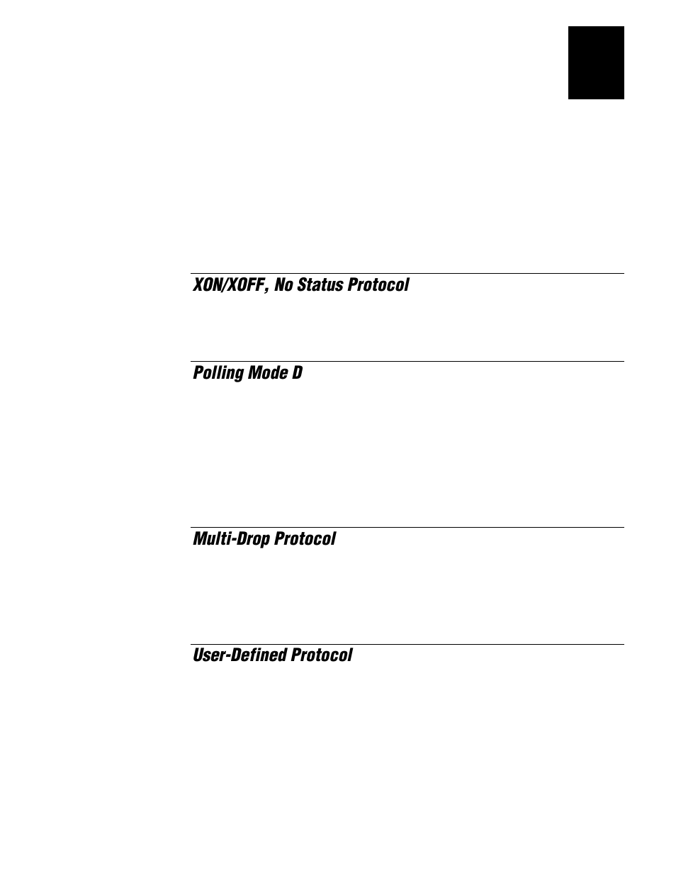 Xon/xoff, no status protocol, Polling mode d, Multi-drop protocol | User-defined protocol | IBM EasyCoder 3400e User Manual | Page 119 / 150