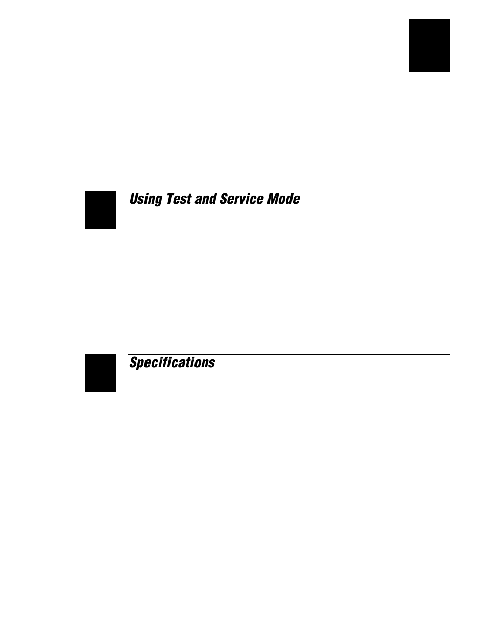 Using test and service mode, Specifications | IBM EasyCoder 3400e User Manual | Page 5 / 150